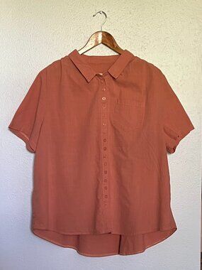 Womens Terracotta Rust Color Button Up Shirt Blouse Top 100% Cotton Size XL